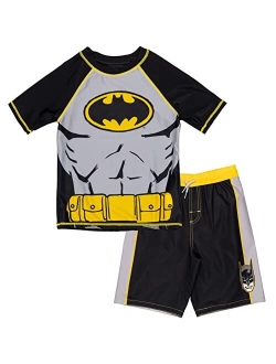 Comics Justice League Batman Superman The Flash Cosplay Rash Guard and Swim Trunks Outfit Set Toddler to Big Kid