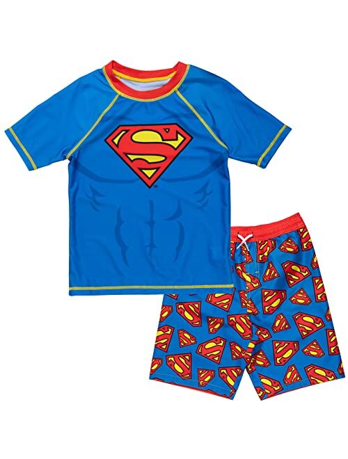 DC Comics Justice League Batman Superman The Flash Cosplay Rash Guard and Swim Trunks Outfit Set Toddler to Big Kid