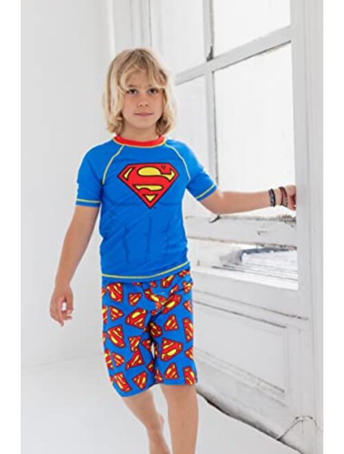 DC Comics Justice League Batman Superman The Flash Cosplay Rash Guard and Swim Trunks Outfit Set Toddler to Big Kid