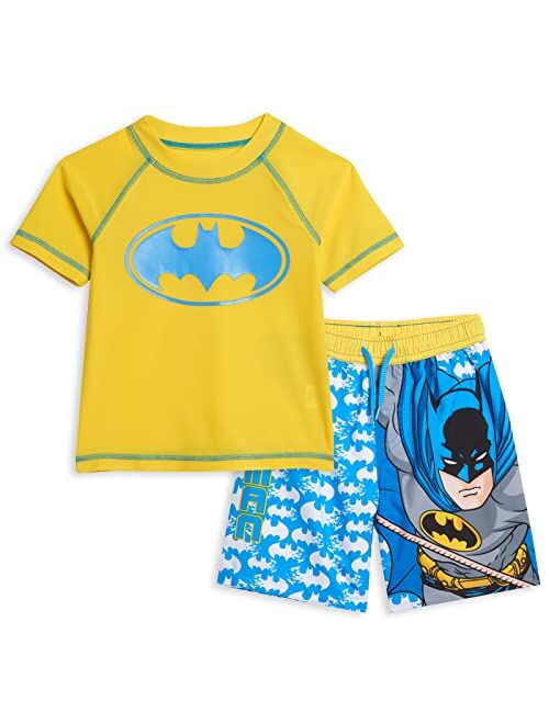 DC Comics Justice League Batman Superman The Flash Cosplay Rash Guard and Swim Trunks Outfit Set Toddler to Big Kid