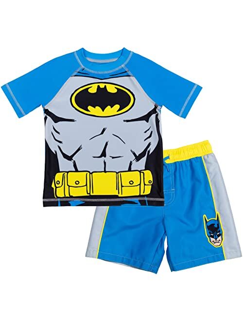 DC Comics Justice League Batman Superman The Flash Cosplay Rash Guard and Swim Trunks Outfit Set Toddler to Big Kid