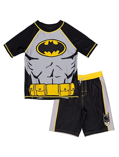 DC Comics Justice League Batman Superman The Flash Cosplay Rash Guard and Swim Trunks Outfit Set Toddler to Big Kid