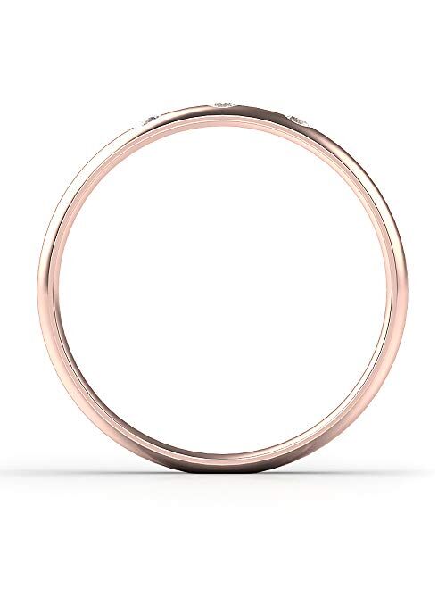 Kobelle 10K White/Yellow/Rose Gold 3 Diamond 3MM Dome Wedding Anniversary Band Ring