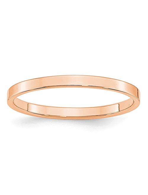 Sonia Jewels 14k Rose Gold 2mm Flat Plain Classic Wedding Band Ring