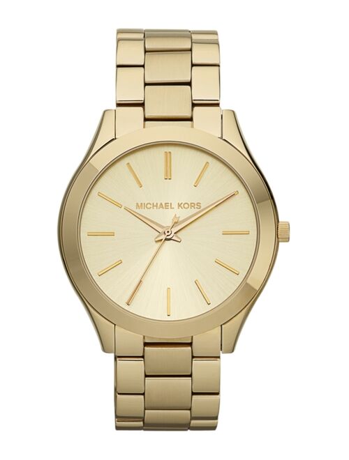 MICHAEL KORS Unisex Slim Runway Gold-Tone Stainless Steel Bracelet Watch 42mm