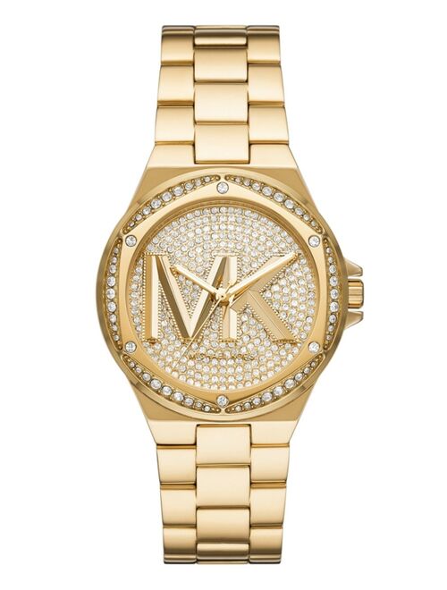 MICHAEL KORS Women's Lennox Three Hand Gold-Tone Stainless Steel Bracelet Watch 37mm