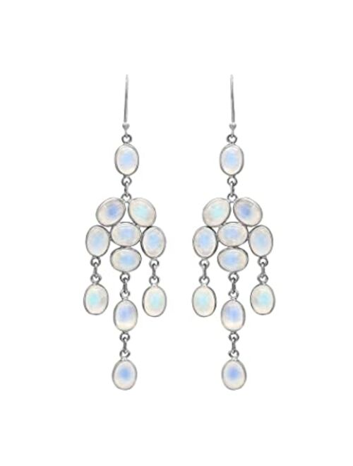 YoTreasure 925 Sterling Silver Moonstone Blue Copper Turquoise Dangle Chandelier Earrings