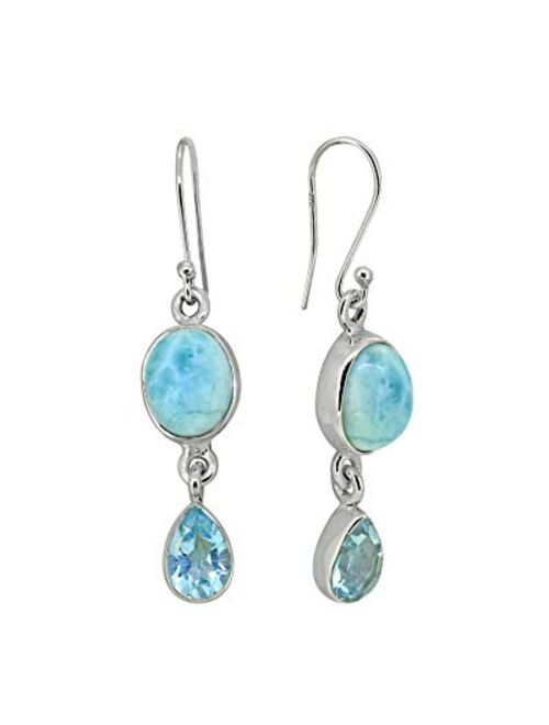 YoTreasure Larimar & Blue Topaz Teardrop Dangle Earrings in .925 Sterling Silver Jewelry