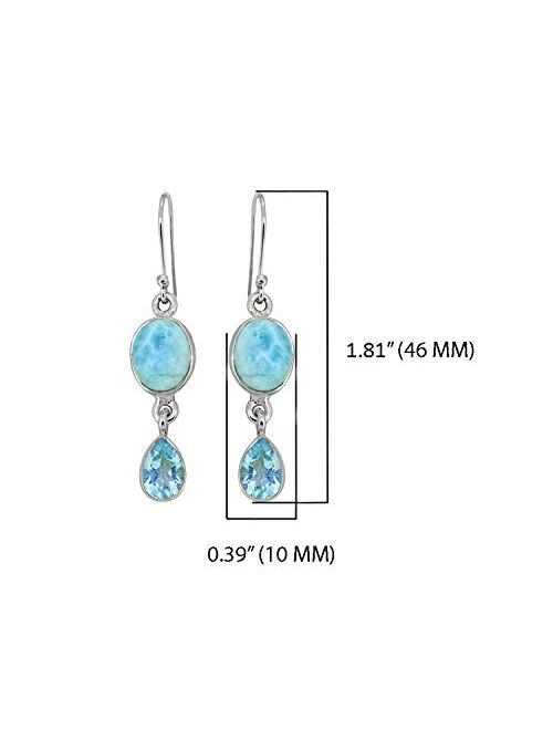 YoTreasure Larimar & Blue Topaz Teardrop Dangle Earrings in .925 Sterling Silver Jewelry