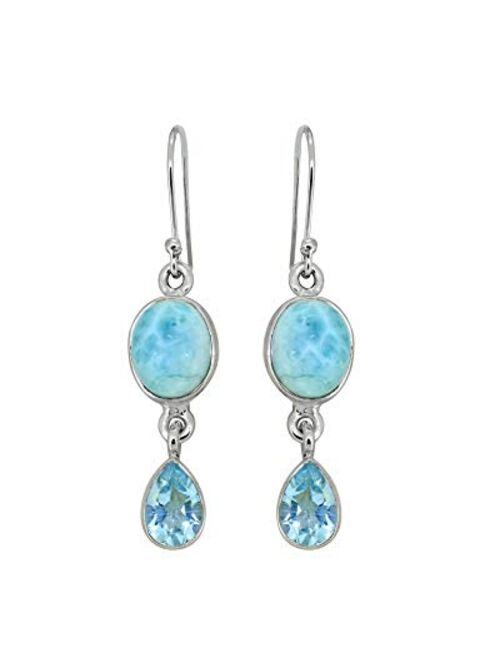 YoTreasure Larimar & Blue Topaz Teardrop Dangle Earrings in .925 Sterling Silver Jewelry