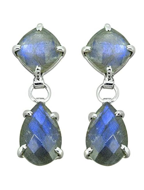 YoTreasure Labradorite Solid 925 Sterling Silver Teardrop Earrings Genuine Gemstone Jewelry for Women or Girls Birthday Gifts