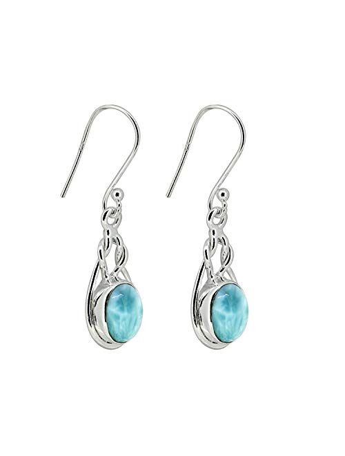 YoTreasure 7x9MM Larimar Solid 925 Sterling Silver Dangle Earrings Jewelry