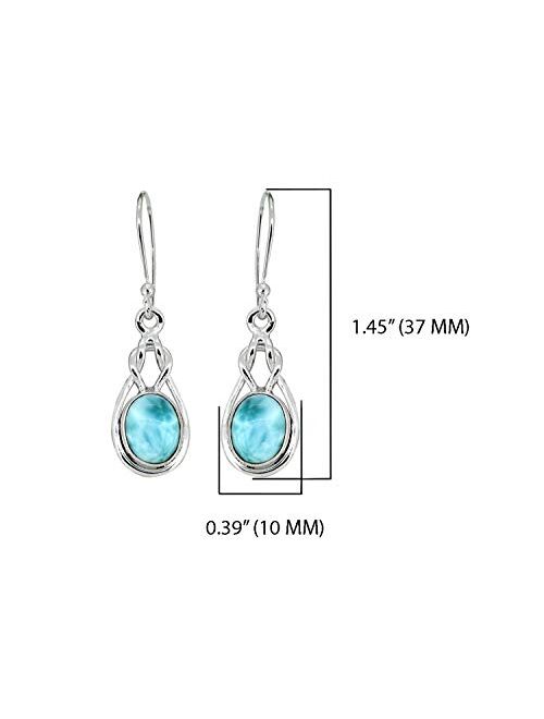 YoTreasure 7x9MM Larimar Solid 925 Sterling Silver Dangle Earrings Jewelry