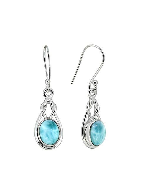 YoTreasure 7x9MM Larimar Solid 925 Sterling Silver Dangle Earrings Jewelry