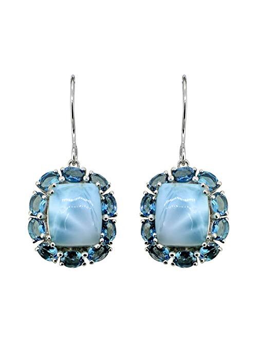 YoTreasure 13.39 Cts. Larimar London Blue Topaz Solid .925 Sterling Silver Dangle Earrings