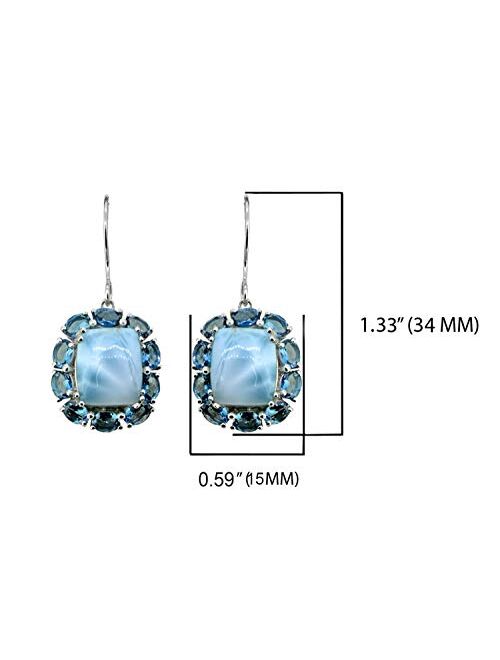 YoTreasure 13.39 Cts. Larimar London Blue Topaz Solid .925 Sterling Silver Dangle Earrings