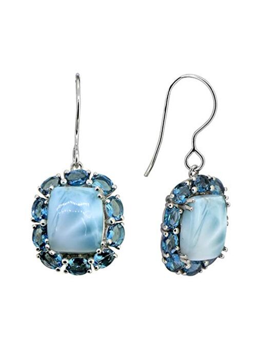 YoTreasure 13.39 Cts. Larimar London Blue Topaz Solid .925 Sterling Silver Dangle Earrings