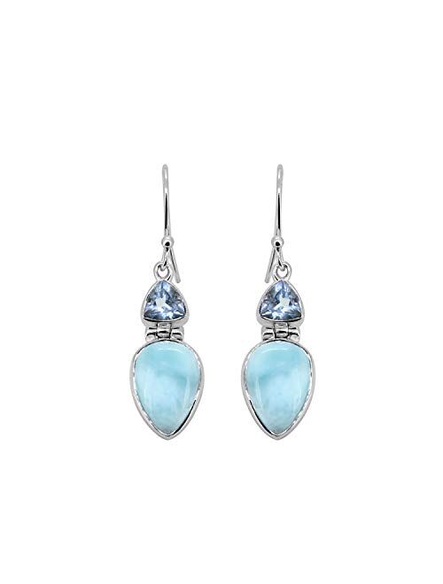 YoTreasure 1.61" Larimar Blue Topaz Solid 925 Sterling Silver Teardrop Dangle Earrings Jewelry