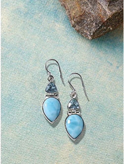 YoTreasure 1.61" Larimar Blue Topaz Solid 925 Sterling Silver Teardrop Dangle Earrings Jewelry