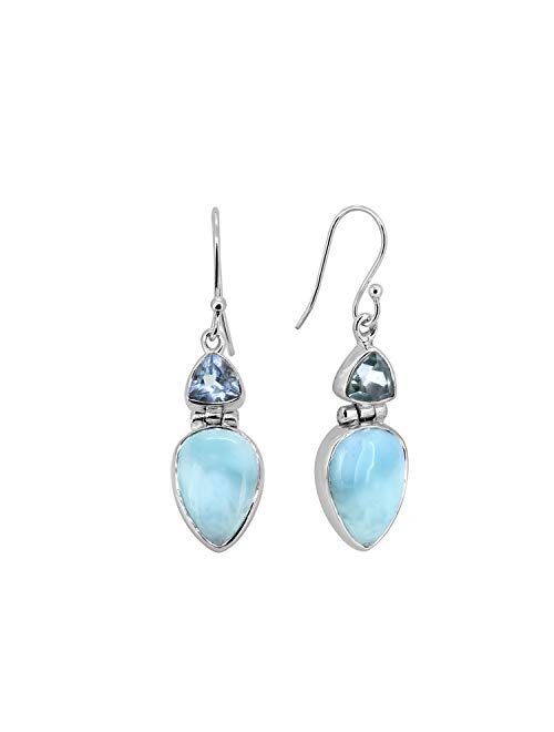 YoTreasure 1.61" Larimar Blue Topaz Solid 925 Sterling Silver Teardrop Dangle Earrings Jewelry