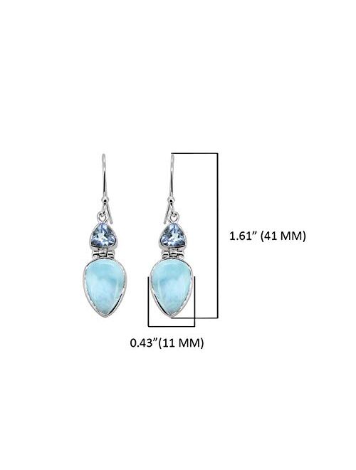 YoTreasure 1.61" Larimar Blue Topaz Solid 925 Sterling Silver Teardrop Dangle Earrings Jewelry