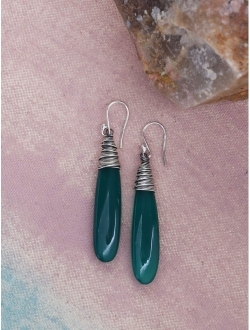 YoTreasure Green Onyx .925 Sterling Silver Bold Dangle Earrings Jewelry