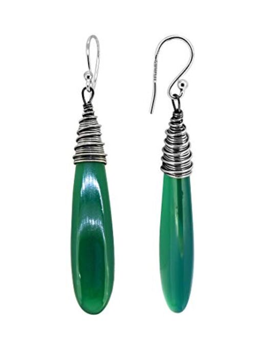 YoTreasure Green Onyx .925 Sterling Silver Bold Dangle Earrings Jewelry