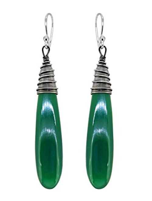 YoTreasure Green Onyx .925 Sterling Silver Bold Dangle Earrings Jewelry