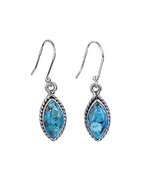 YoTreasure Blue Copper Turquoise Solid 925 Sterling Silver Dangle Earrings Jewelry