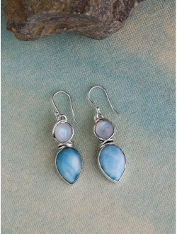 YoTreasure Larimar & Moonstone Solid 925 Sterling Silver Dangle Earrings