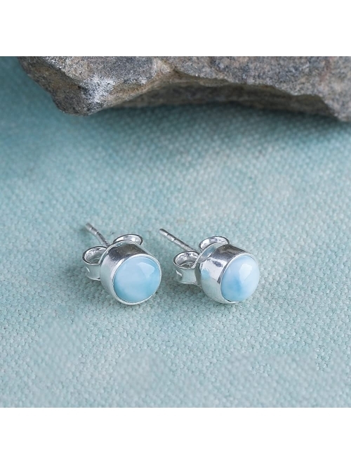 YoTreasure 6MM 925 Sterling Silver Round Larimar Stud Earrings Hypoallergenic Jewelry