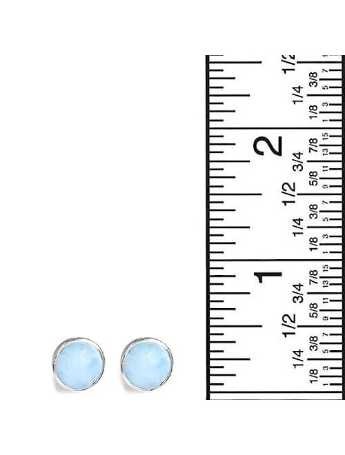 YoTreasure 6MM 925 Sterling Silver Round Larimar Stud Earrings Hypoallergenic Jewelry