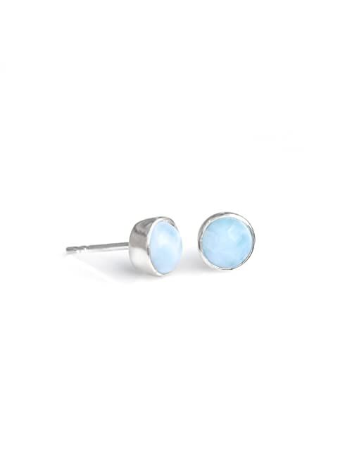 YoTreasure 6MM 925 Sterling Silver Round Larimar Stud Earrings Hypoallergenic Jewelry