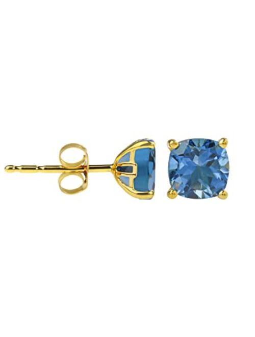 YoTreasure 10K 14K Yellow Gold and Gold Plated London Blue Topaz Moonstone Glass Filled Ruby Turquoise Labradorite Black Green Onyx Amehtyst Citrine Sky Blue Topaz Stud E