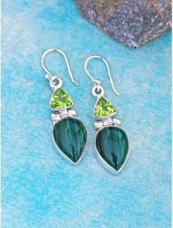 YoTreasure 1.65" Malachite Green Peridot Solid 925 Sterling Silver Teardrop Dangle Earrings Jewelry