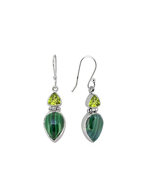 YoTreasure 1.65" Malachite Green Peridot Solid 925 Sterling Silver Teardrop Dangle Earrings Jewelry