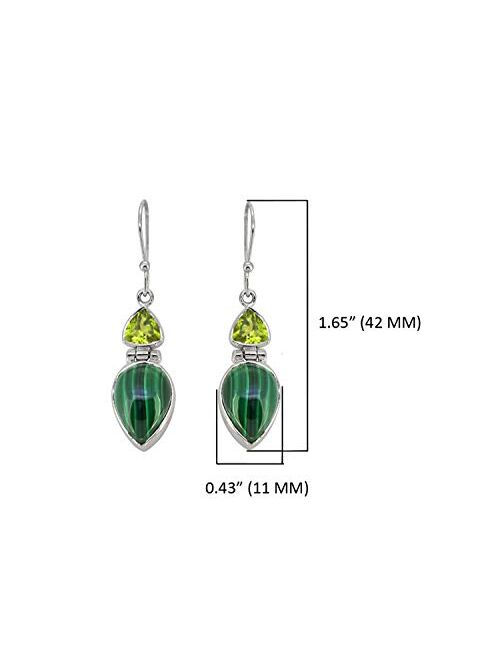 YoTreasure 1.65" Malachite Green Peridot Solid 925 Sterling Silver Teardrop Dangle Earrings Jewelry