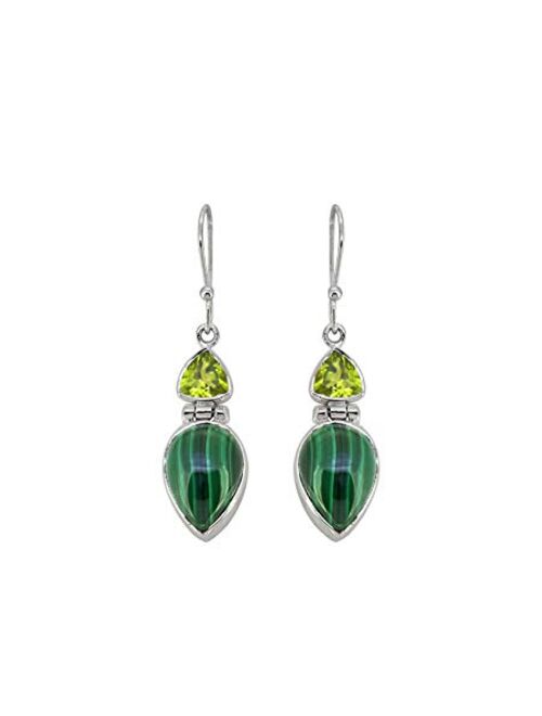 YoTreasure 1.65" Malachite Green Peridot Solid 925 Sterling Silver Teardrop Dangle Earrings Jewelry