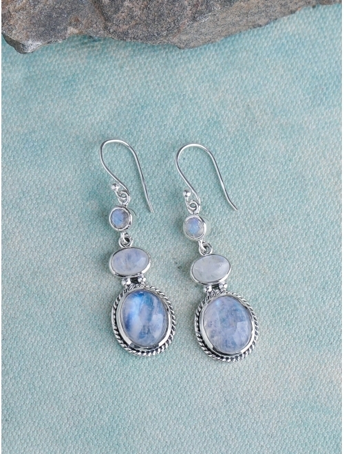 YoTreasure .925 Sterling Silver Natural Moonstone Dangle Earrings Jewelry