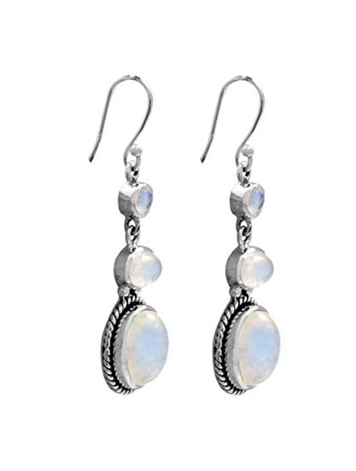 YoTreasure .925 Sterling Silver Natural Moonstone Dangle Earrings Jewelry