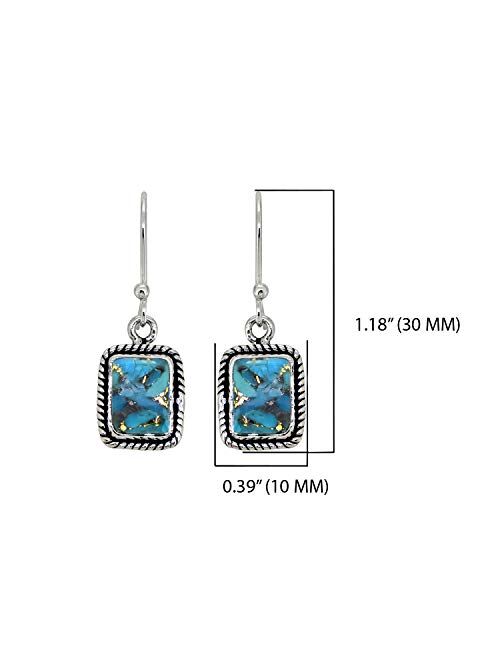 YoTreasure Blue Copper Turquoise Dangle Earrings Solid 925 Sterling Silver Gemstone Jewelry