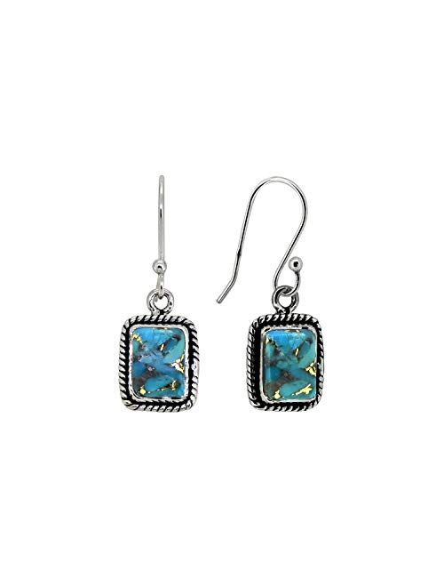 YoTreasure Blue Copper Turquoise Dangle Earrings Solid 925 Sterling Silver Gemstone Jewelry