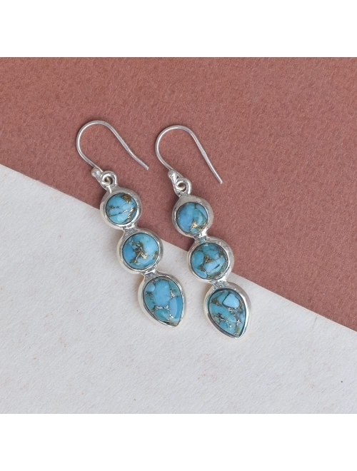 YoTreasure .925 Sterling Silver Blue Turquoise Teardrop Dangle Earrings