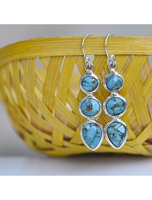 YoTreasure .925 Sterling Silver Blue Turquoise Teardrop Dangle Earrings