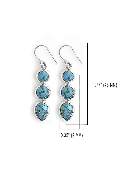 YoTreasure .925 Sterling Silver Blue Turquoise Teardrop Dangle Earrings