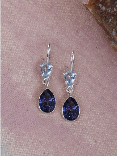 YoTreasure Blue Quartz Topaz Solid 925 Sterling Silver Teardrop Dangle Earrings