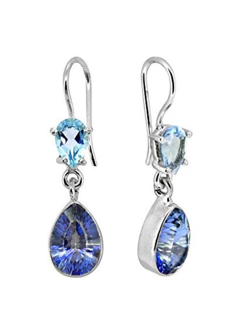 YoTreasure Blue Quartz Topaz Solid 925 Sterling Silver Teardrop Dangle Earrings