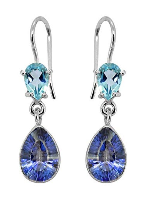 YoTreasure Blue Quartz Topaz Solid 925 Sterling Silver Teardrop Dangle Earrings