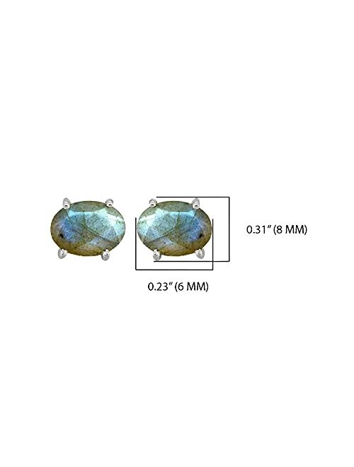 YoTreasure 6x8MM Petite Oval Labradorite Stud Earrings 925 Sterling Silver Gemstone Jewelry