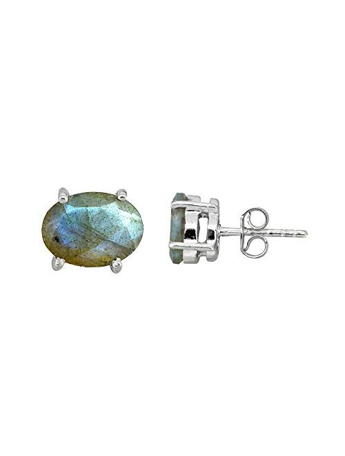 YoTreasure 6x8MM Petite Oval Labradorite Stud Earrings 925 Sterling Silver Gemstone Jewelry